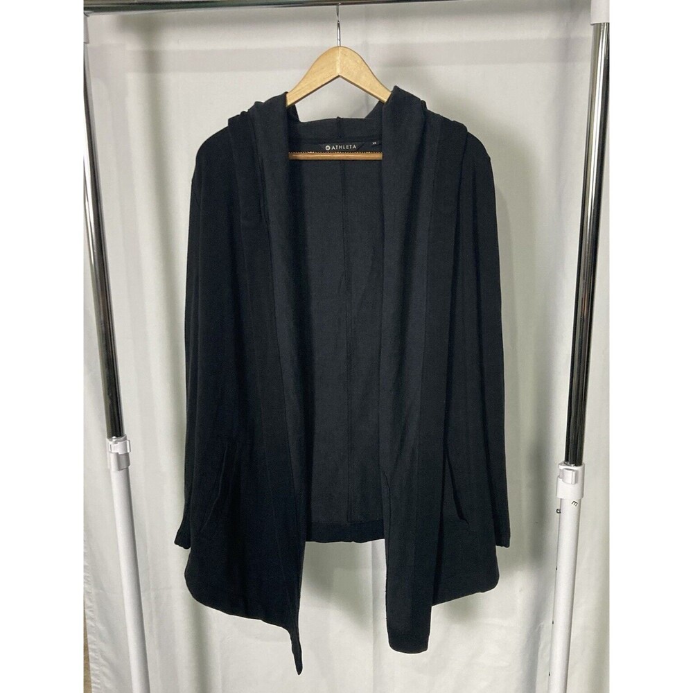 Athleta Black Open-Front Hooded Cardigan